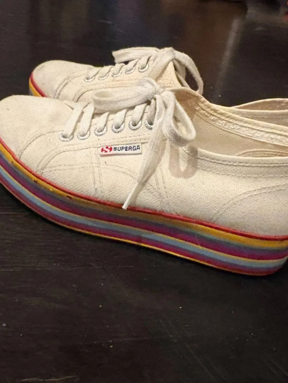 🤍 Superga White Canvas Rainbow Platform Sneakers 🤍